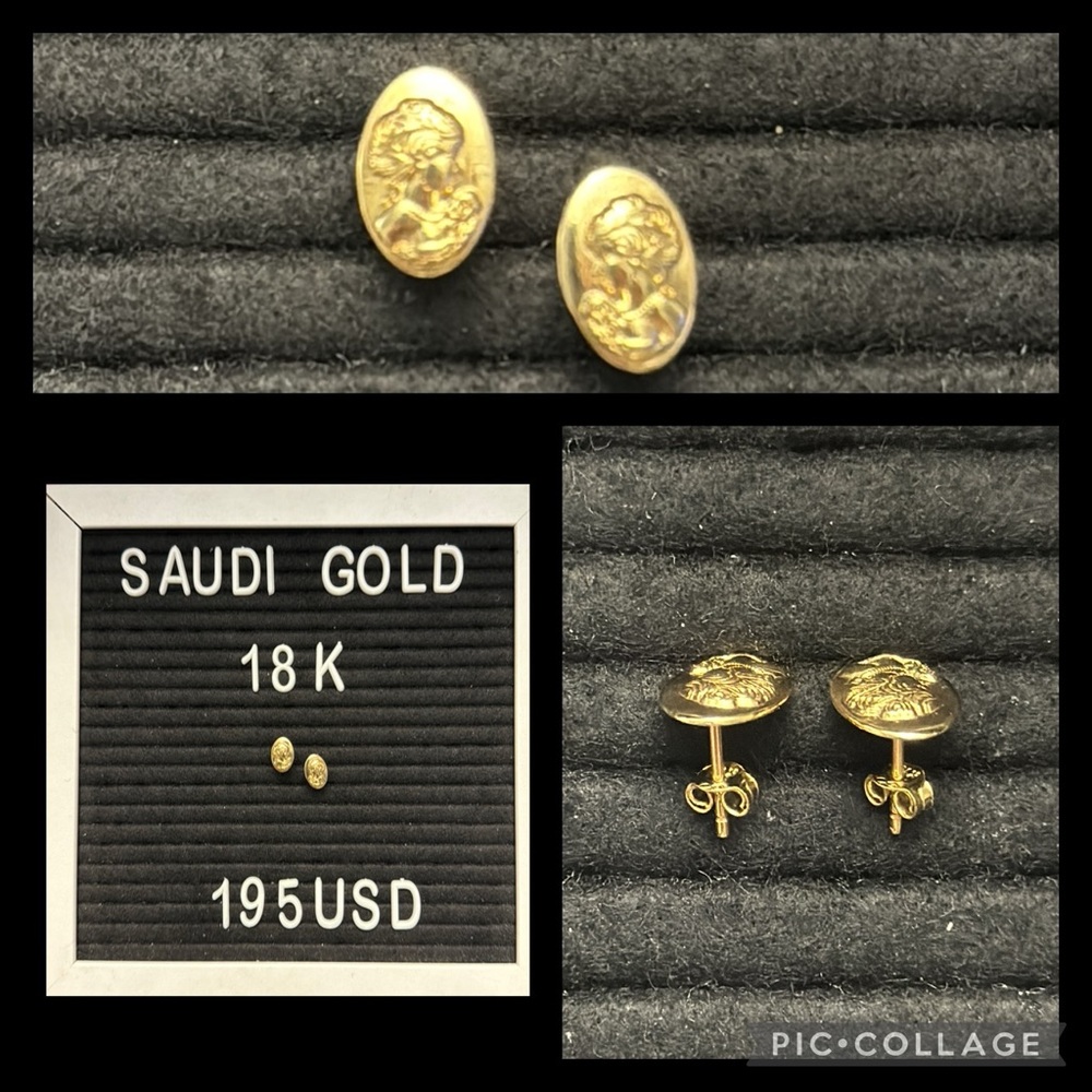 18K Saudi Gold Oval Shaped Earrings